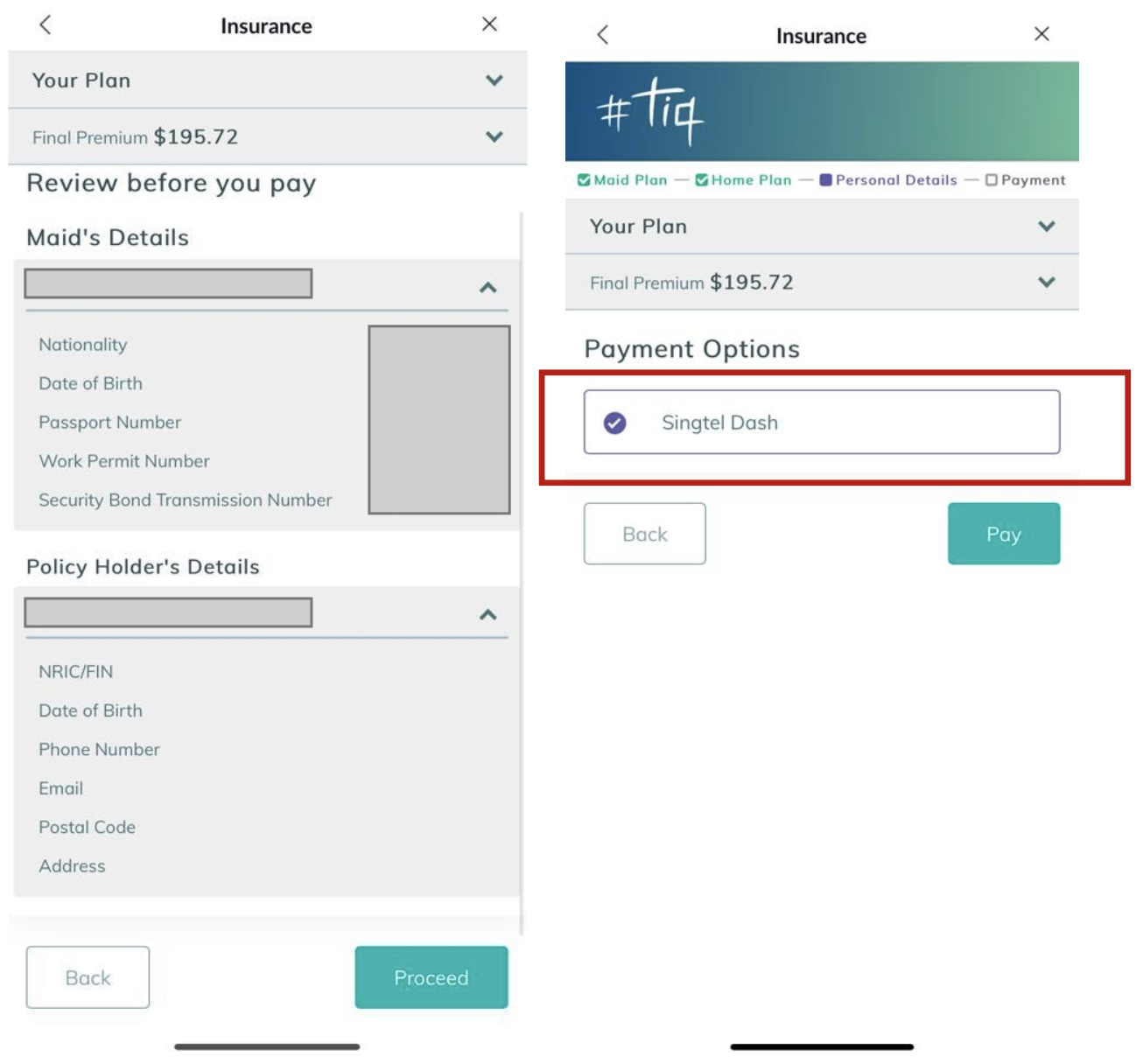 Singtel Dash app Etiqa Tiq insurance plans term life maid motor